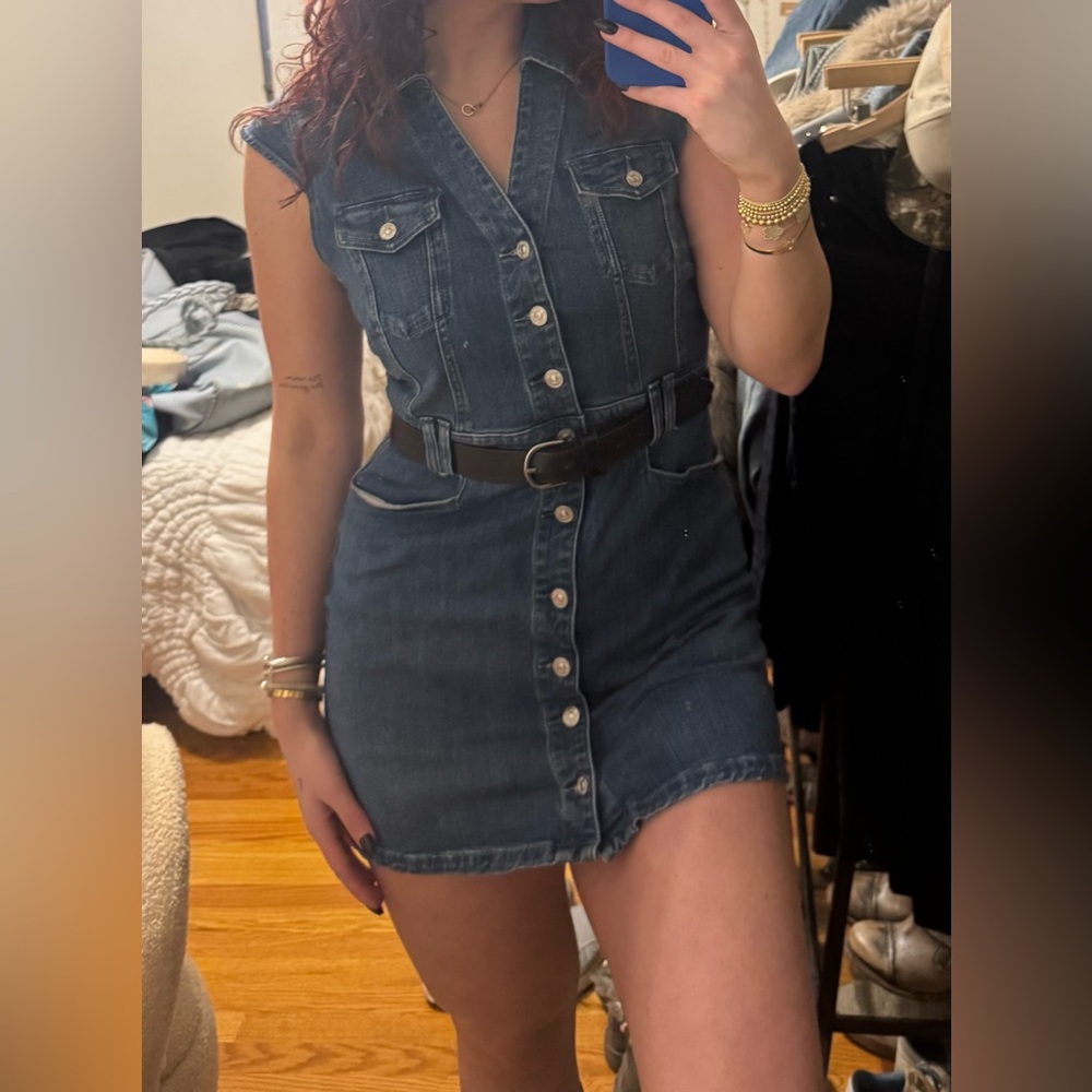 Paige Sleeveless Dark Blue Denim Button-Front Dress